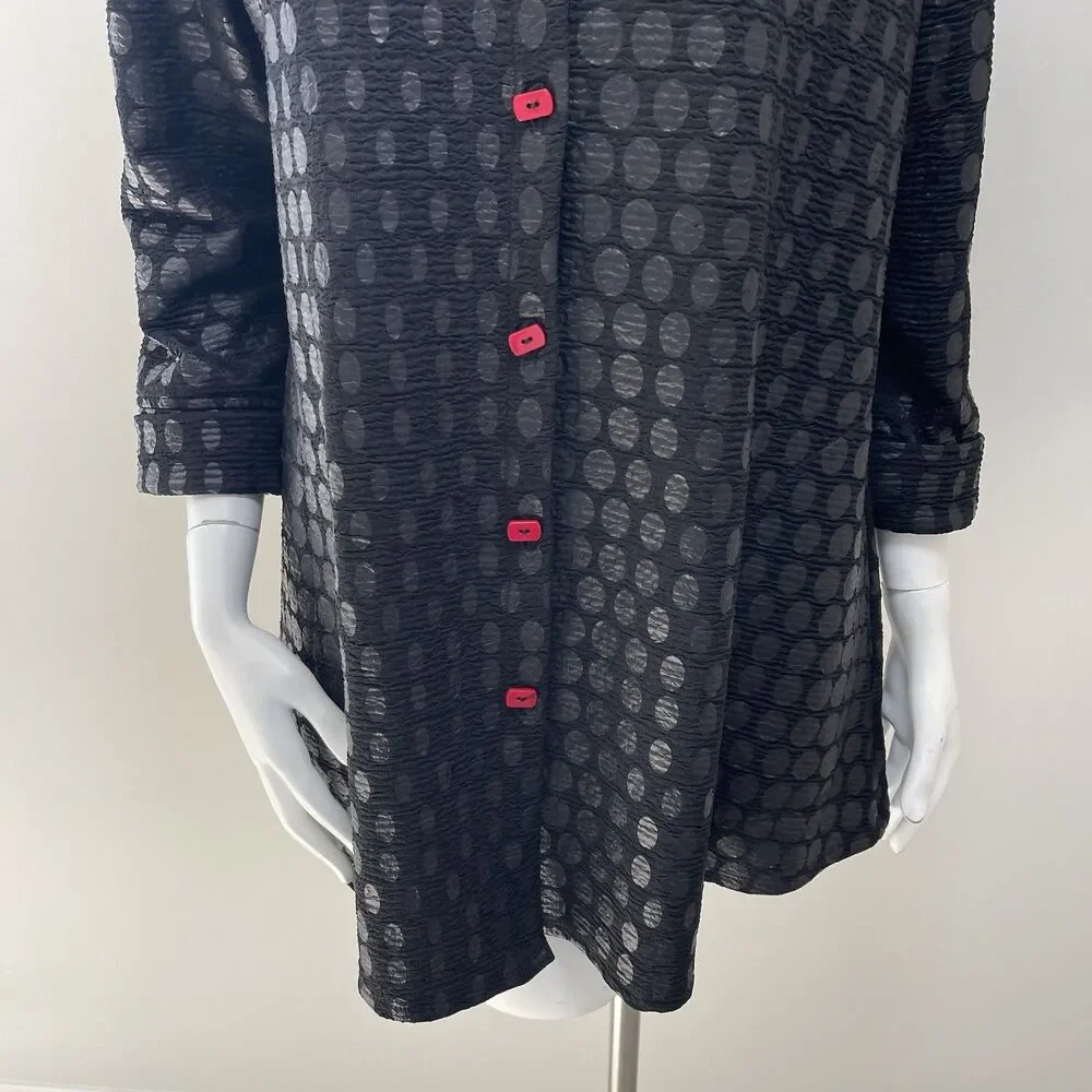 IC by Connie Mid Length Swing Light Jacket 10 Black Red Evening Office Artsy